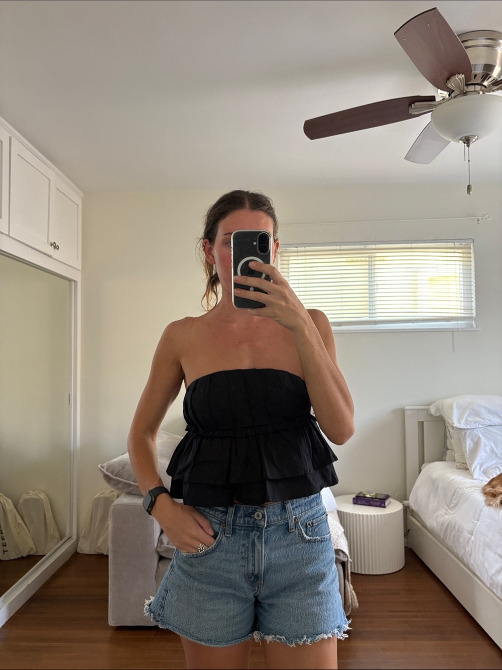 Princess Polly Black Strapless Tiered Ruffle Crop Top